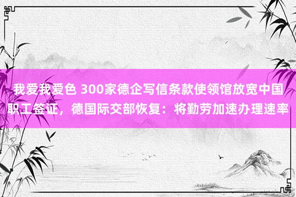 我爱我爱色 300家德企写信条款使领馆放宽中国职工签证，德国际交部恢复：将勤劳加速办理速率