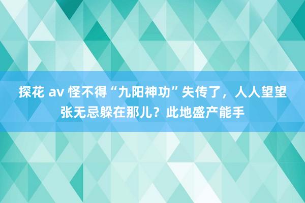 探花 av 怪不得“九阳神功”失传了，人人望望张无忌躲在那儿？此地盛产能手