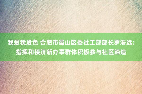 我爱我爱色 合肥市蜀山区委社工部部长罗浩远：指挥和接济新办事群体积极参与社区缔造