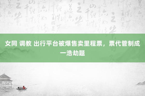 女同 调教 出行平台被爆售卖里程票，票代管制成一浩劫题