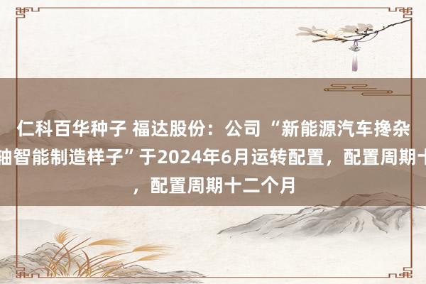 仁科百华种子 福达股份：公司 “新能源汽车搀杂能源曲轴智能制造样子”于2024年6月运转配置，配置周期十二个月