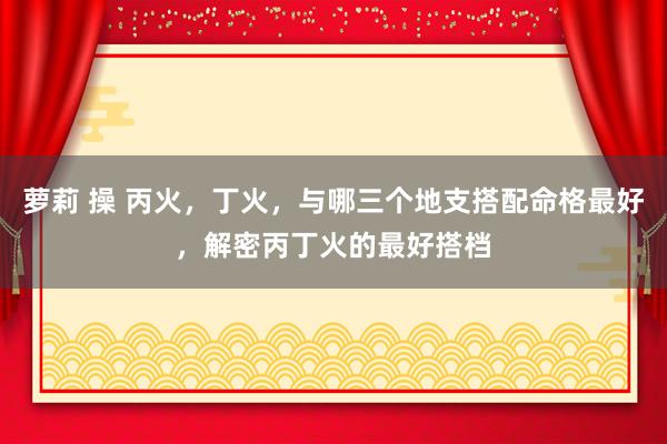 萝莉 操 丙火，丁火，与哪三个地支搭配命格最好，解密丙丁火的最好搭档